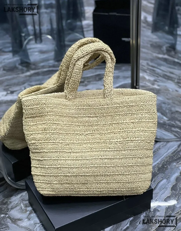 YSL 1:1 Mirror Replica Raffia Embroidered Rive Gauche Tote Bag 38CM/15IN Replica Tote Bags YSL 1:1 Mirror Replica Raffia Embroidered Rive Gauche Tote Bag 38CM/15IN Replica Tote Bags