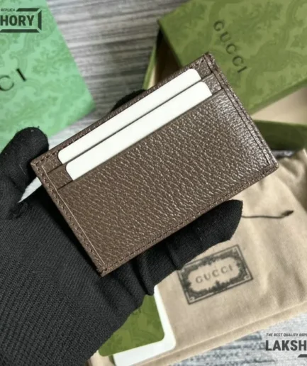 Gucci 1:1 Mirror Replica GG Ophidia Card Holder Brown 7CM/2.8IN Gucci Replica Wallets