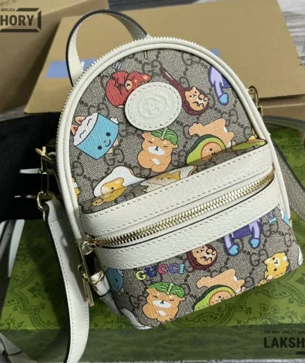 Gucci 1:1 Mirror Replica X PIKARAR GG Supreme Textured Dollar Animal Print 19CM/7.5IN Gucci Replica Backpacks