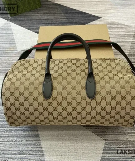 Gucci 1:1 Mirror Replica GG Canvas Large Duffle Bag Beige & Black 42CM/16.5IN Gucci Replica Ophidia Bags