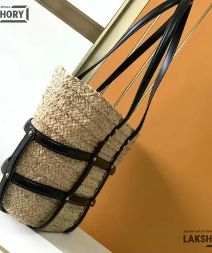 YSL 1:1 Mirror Replica Raffia Panier Sellier Caged Tote Naturale 40CM/15.7IN Replica Tote Bags