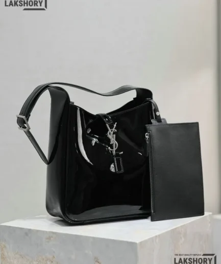 YSL 1:1 Mirror Replica Small Le 5 A 7 Supple Hobo Black 23CM/9.1IN Replica Hobo Bags
