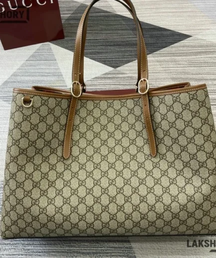 Gucci 1:1 Mirror Replica GG Emblem Maxi Tote Bag Beige Brown 42CM/16.5IN Gucci Replica Ophidia Bags