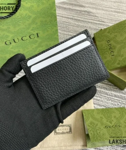 Gucci 1:1 Mirror Replica Card Case w/ Gucci Logo Black 7CM/2.8IN Gucci Replica Wallets
