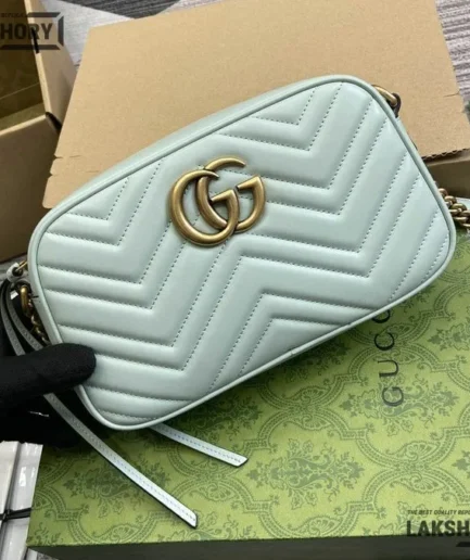 Gucci 1:1 Mirror Replica Medium GG Marmont Chain Light Blue 24CM/9.4IN Gucci Replica Marmont Bags