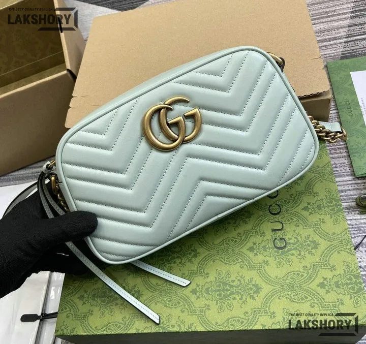 Gucci 1:1 Mirror Replica Medium GG Marmont Chain Light Blue 24CM/9.4IN Gucci Replica Marmont Bags Gucci 1:1 Mirror Replica Medium GG Marmont Chain Light Blue 24CM/9.4IN Gucci Replica Marmont Bags