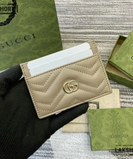 Gucci 1:1 Mirror Replica GG Marmont Card Holder Case Beige 7CM/2.8IN Gucci Replica Wallets