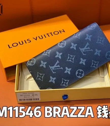 Louis Vuitton 1:1 Mirror Replica Brazza Wallet Monogram Canvas Navy Blue 19CM/7.5IN Louis Vuitton Replica Wallets