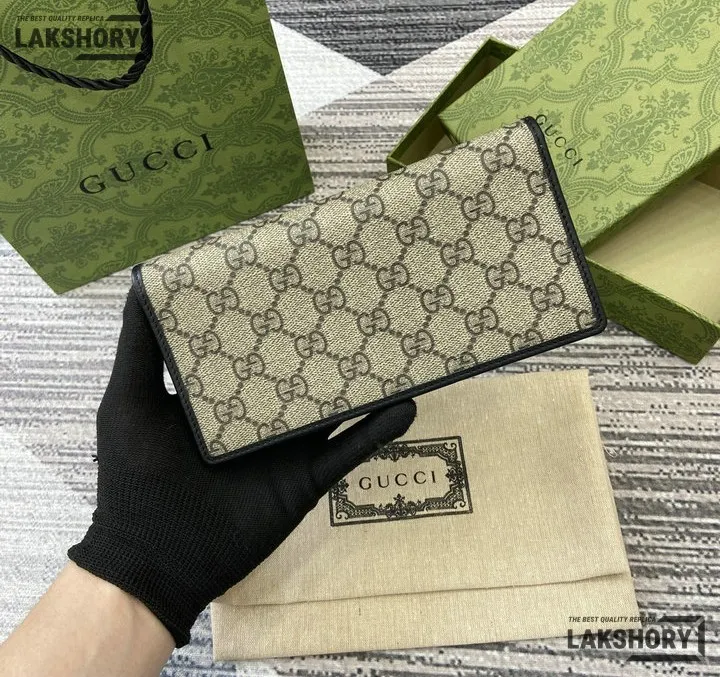 Gucci 1:1 Mirror Replica GG Emblem Continental Wallet Beige Black 11CM/4.3IN Gucci Replica Wallets Gucci 1:1 Mirror Replica GG Emblem Continental Wallet Beige Black 11CM/4.3IN Gucci Replica Wallets