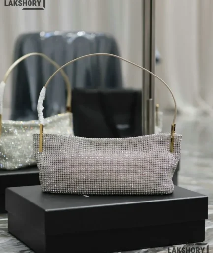 YSL 1:1 Mirror Replica Satin Crystal Rhinestone Suzanne Bag 28CM/11IN Replica Hobo Bags