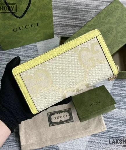 Gucci 1:1 Mirror Replica Zip Around  Jumbo GG Wallet Beige & Banana 19.5CM/7.7IN Gucci Replica Wallets
