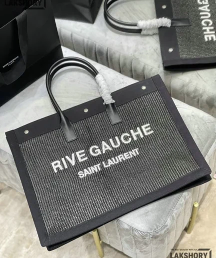 YSL 1:1 Mirror Replica Rive Gauche Canvas Tote Bag Black 48CM/18.9IN Replica Tote Bags