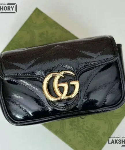 Gucci 1:1 Mirror Replica GG Marmont Super Mini Chain Bag Black 16.5CM/6.5IN Gucci Replica Marmont Bags