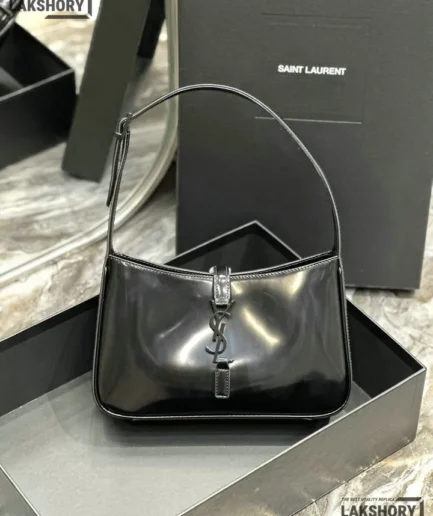 YSL 1:1 Mirror Replica Cowhide Le 5 À 7 Hobo Bag Black 25CM/9.8IN Replica Hobo Bags